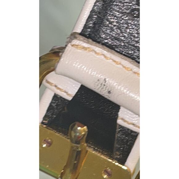 LARUSMIANI Italy Black Leather Belt Gold Buckle White Contrast Size 90/36